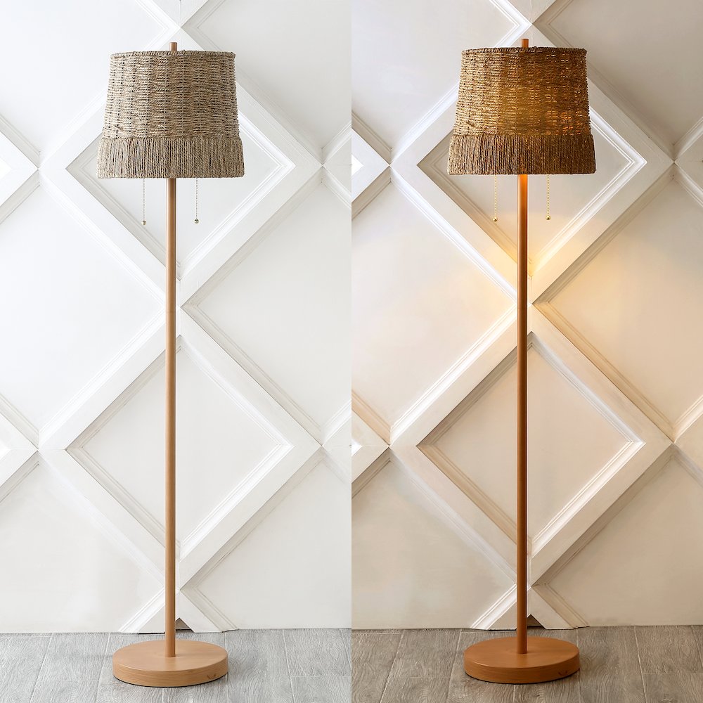 Ocata Coastal Bohemian Ironrattan Led Floor Lamp With Pull Chain. Picture 7