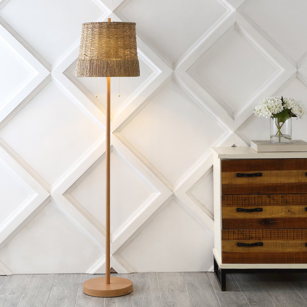 Ocata Coastal Bohemian Ironrattan Led Floor Lamp With Pull Chain. Picture 5