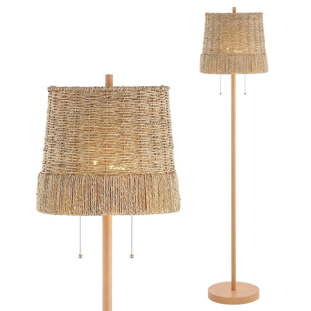 Ocata Coastal Bohemian Ironrattan Led Floor Lamp With Pull Chain. Picture 4