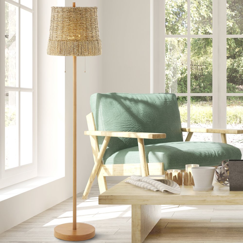 Ocata Coastal Bohemian Ironrattan Led Floor Lamp With Pull Chain. Picture 6