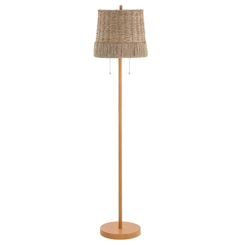 Ocata Coastal Bohemian Ironrattan Led Floor Lamp With Pull Chain. Picture 1