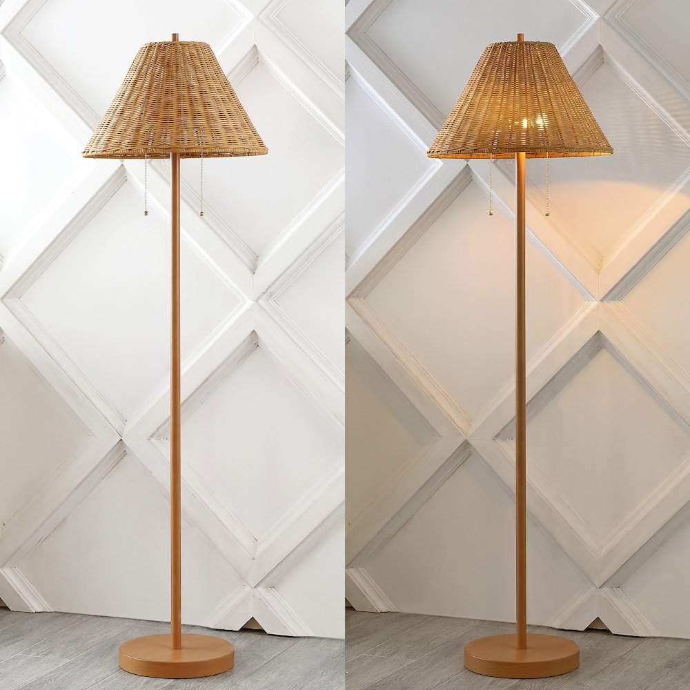 Nando Coastal Bohemian Ironrattan Led Floor Lamp With Pull Chain. Picture 7