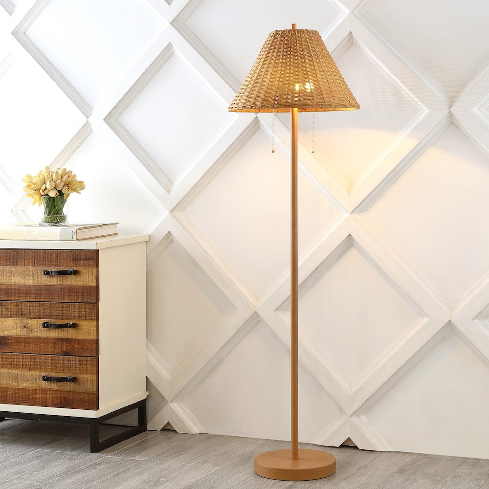 Nando Coastal Bohemian Ironrattan Led Floor Lamp With Pull Chain. Picture 5