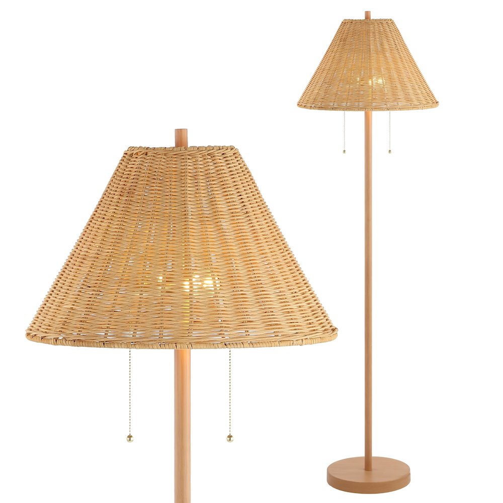 Nando Coastal Bohemian Ironrattan Led Floor Lamp With Pull Chain. Picture 4