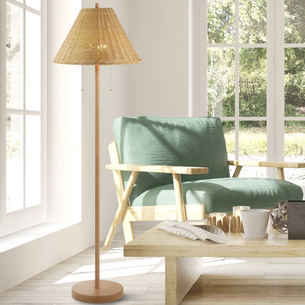 Nando Coastal Bohemian Ironrattan Led Floor Lamp With Pull Chain. Picture 6