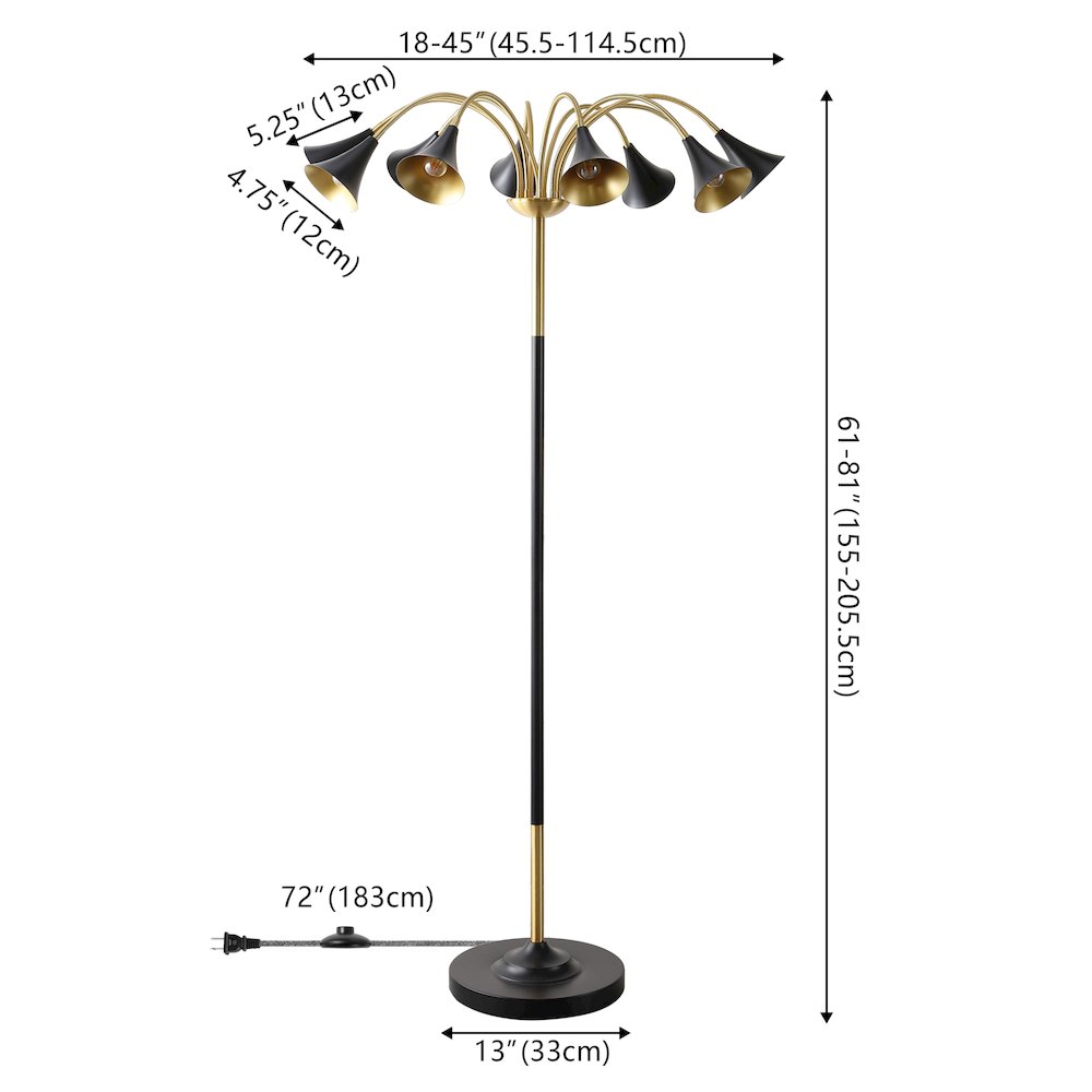 Vivian 10-Light Mid-Century Modern Iron Medusa Multi Head Led Floor Lamp. Picture 3
