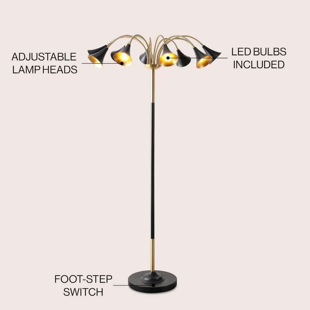 Vivian 10-Light Mid-Century Modern Iron Medusa Multi Head Led Floor Lamp. Picture 4