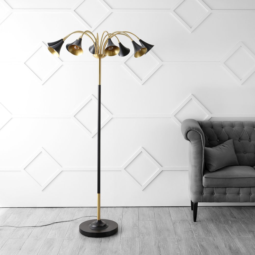 Vivian 10-Light Mid-Century Modern Iron Medusa Multi Head Led Floor Lamp. Picture 1