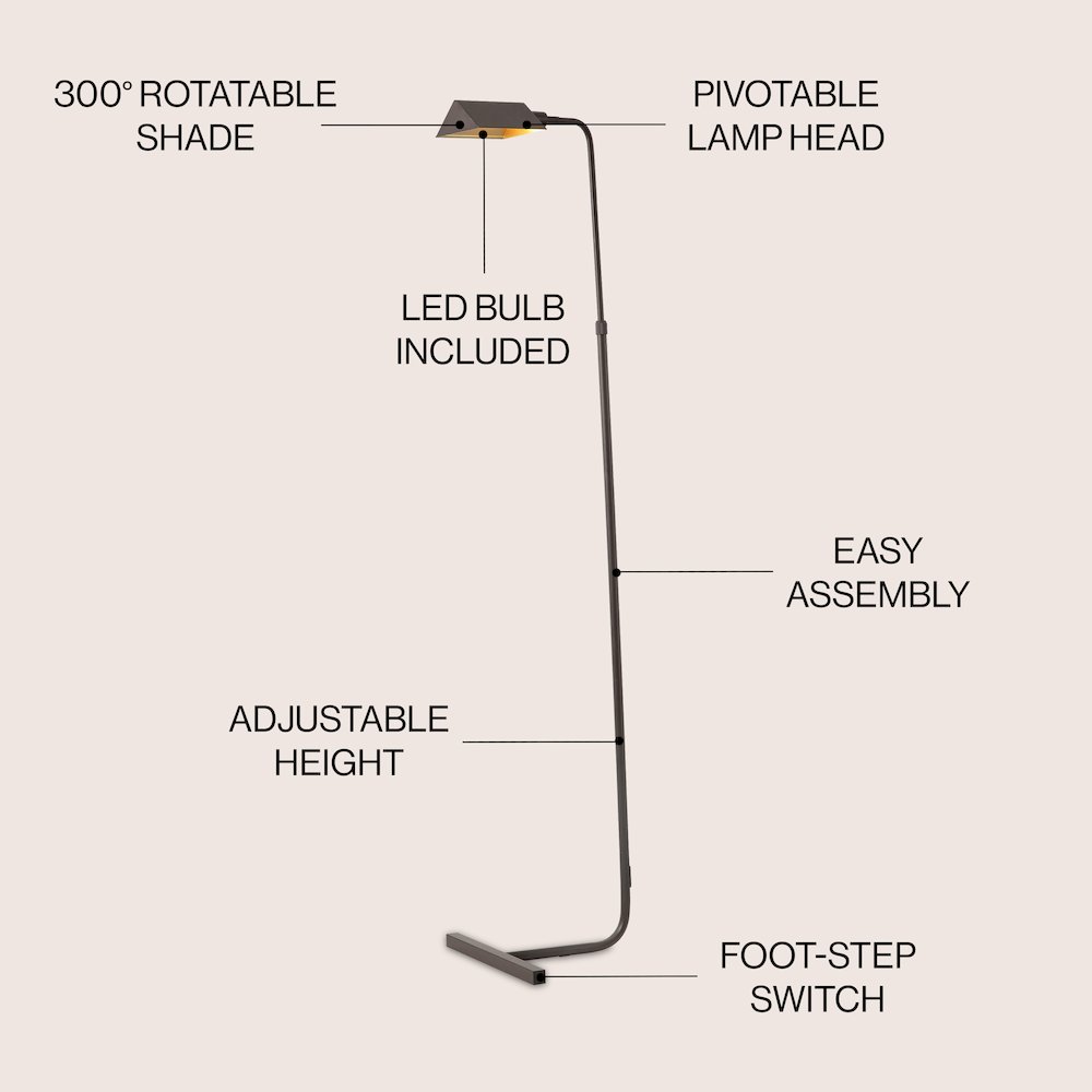 Cotys MidCentury Industrial Metal Adjustable Pharmacy LED Floor Lamp. Picture 1