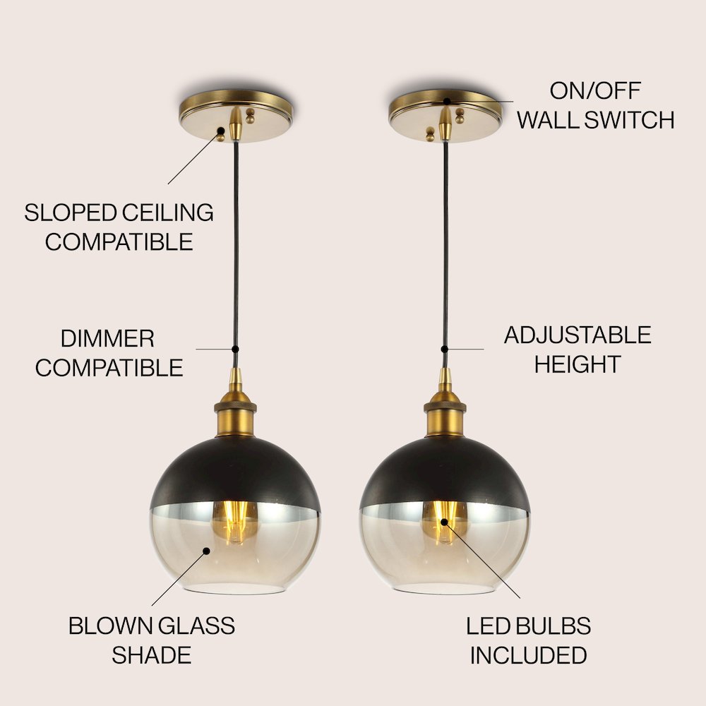 Nixon 1-Light Mid-Century Modern Metal/Glass Adjustable Drop Globe Led Pendants. Picture 5