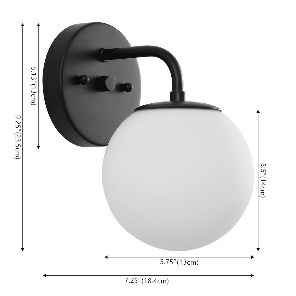 5.75" 1-Light Metal/Frosted Glass Contemporary LED Vanity Light, Black. Picture 6