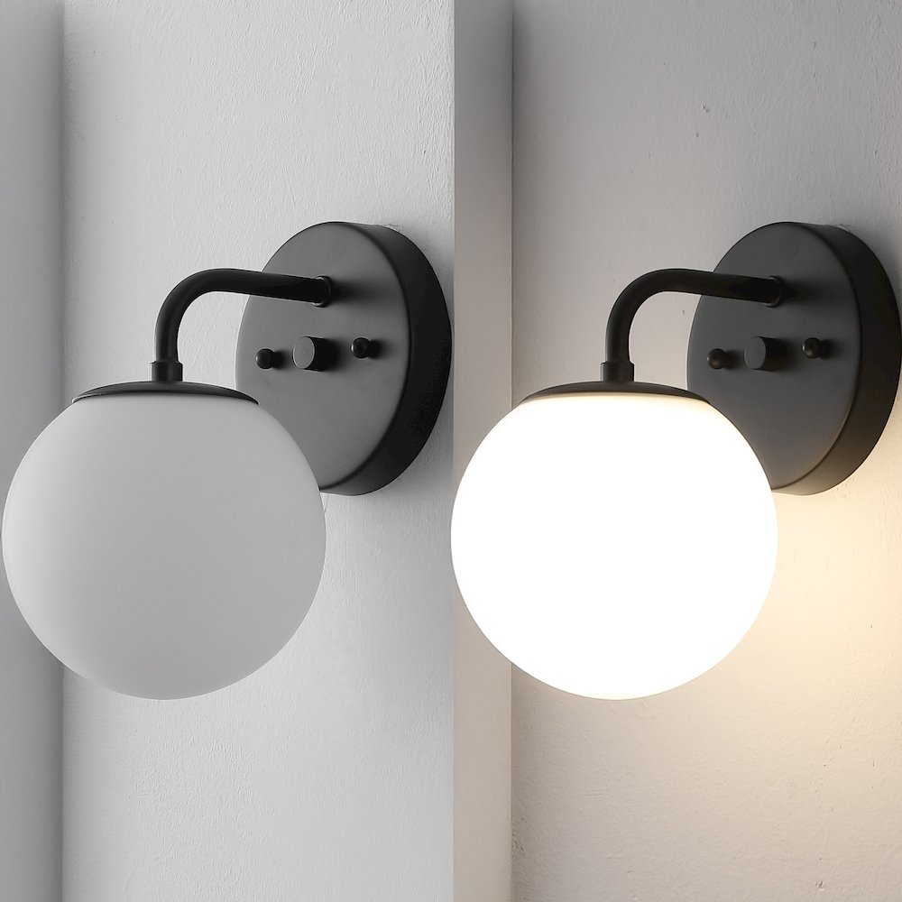 5.75" 1-Light Metal/Frosted Glass Contemporary LED Vanity Light, Black. Picture 5