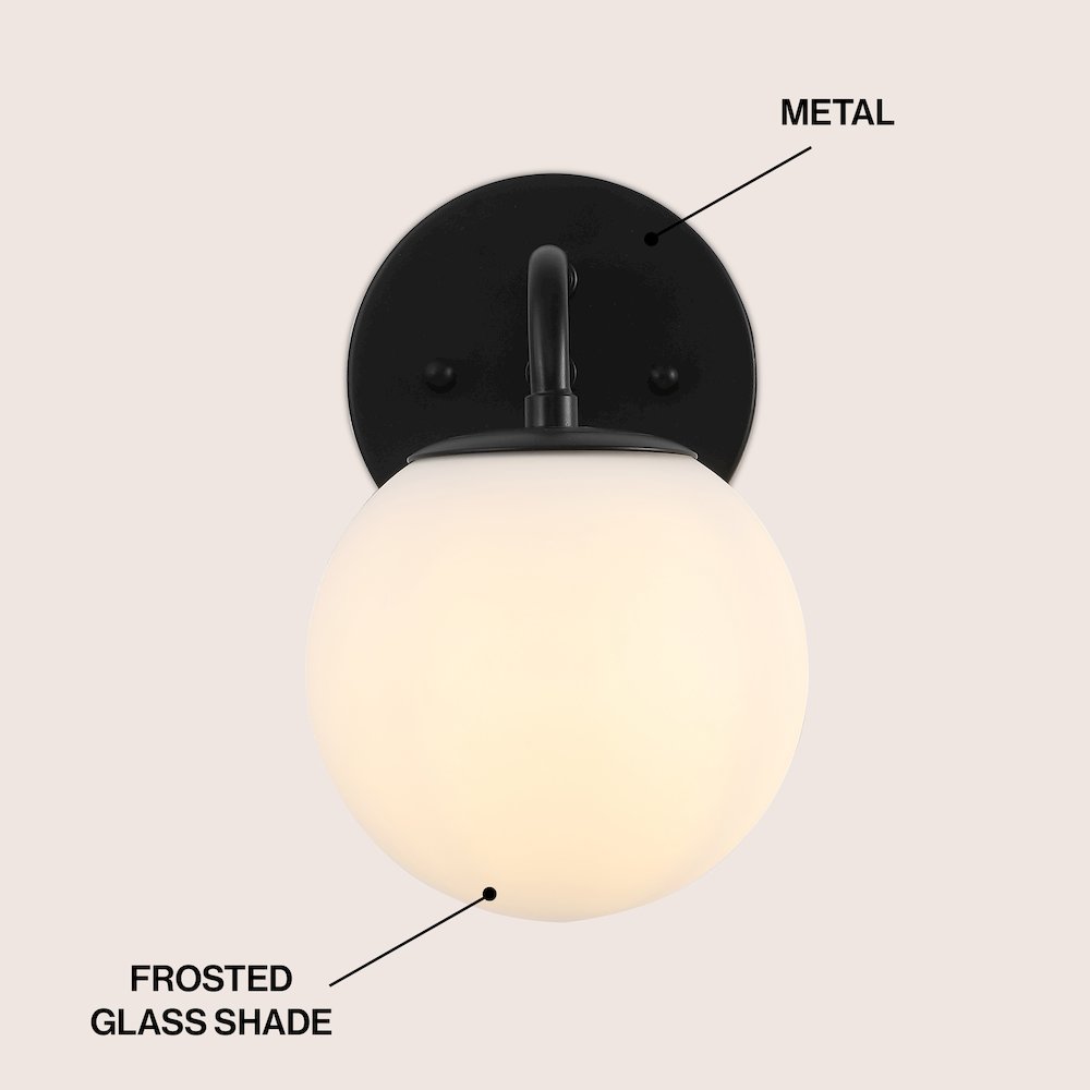 5.75" 1-Light Metal/Frosted Glass Contemporary LED Vanity Light, Black. Picture 3