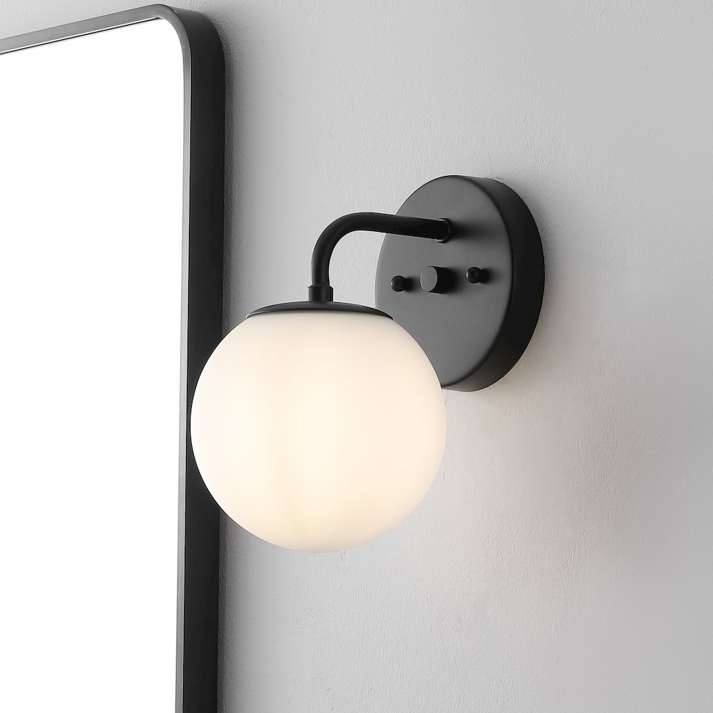 5.75" 1-Light Metal/Frosted Glass Contemporary LED Vanity Light, Black. Picture 7