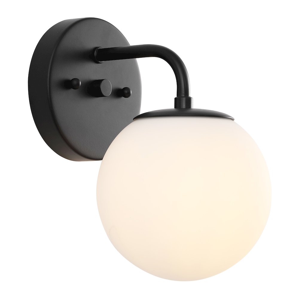 5.75" 1-Light Metal/Frosted Glass Contemporary LED Vanity Light, Black. Picture 1