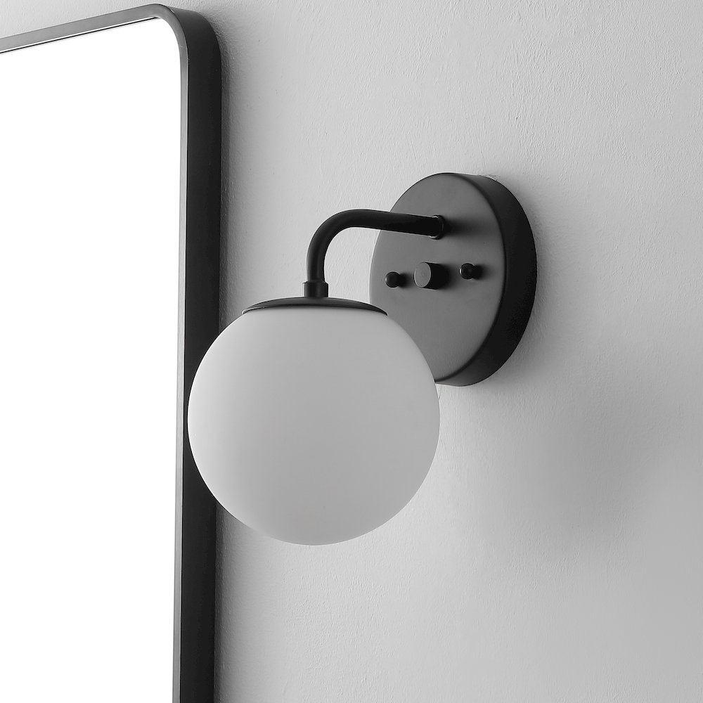 5.75" 1-Light Metal/Frosted Glass Contemporary LED Vanity Light, Black. Picture 2