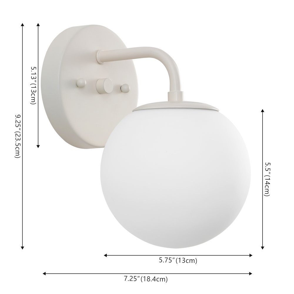 5.75" 1-Light Metal/Frosted Glass Contemporary LED Vanity Light, Almond. Picture 6