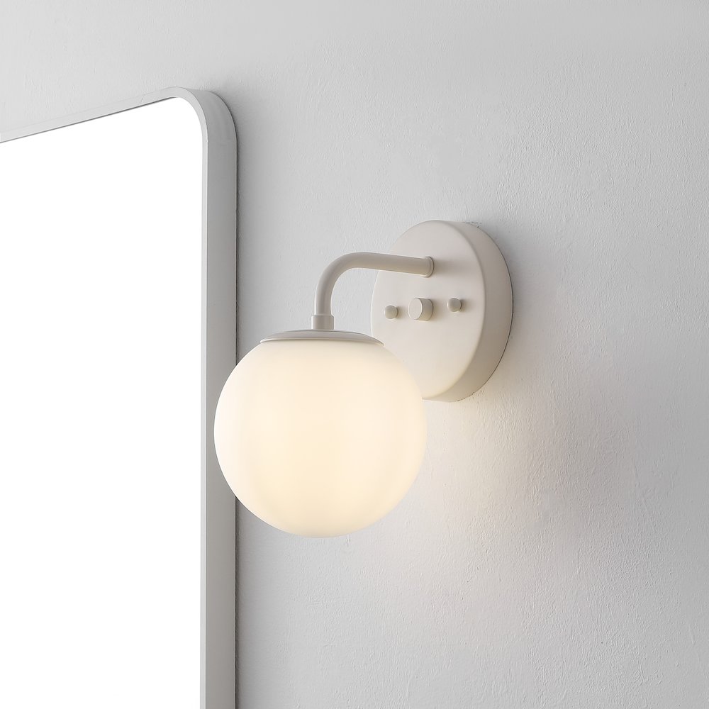 5.75" 1-Light Metal/Frosted Glass Contemporary LED Vanity Light, Almond. Picture 7