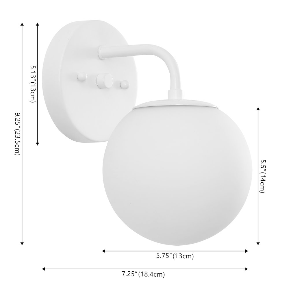 5.75" 1-Light Metal/Frosted Glass Contemporary LED Vanity Light, White. Picture 6