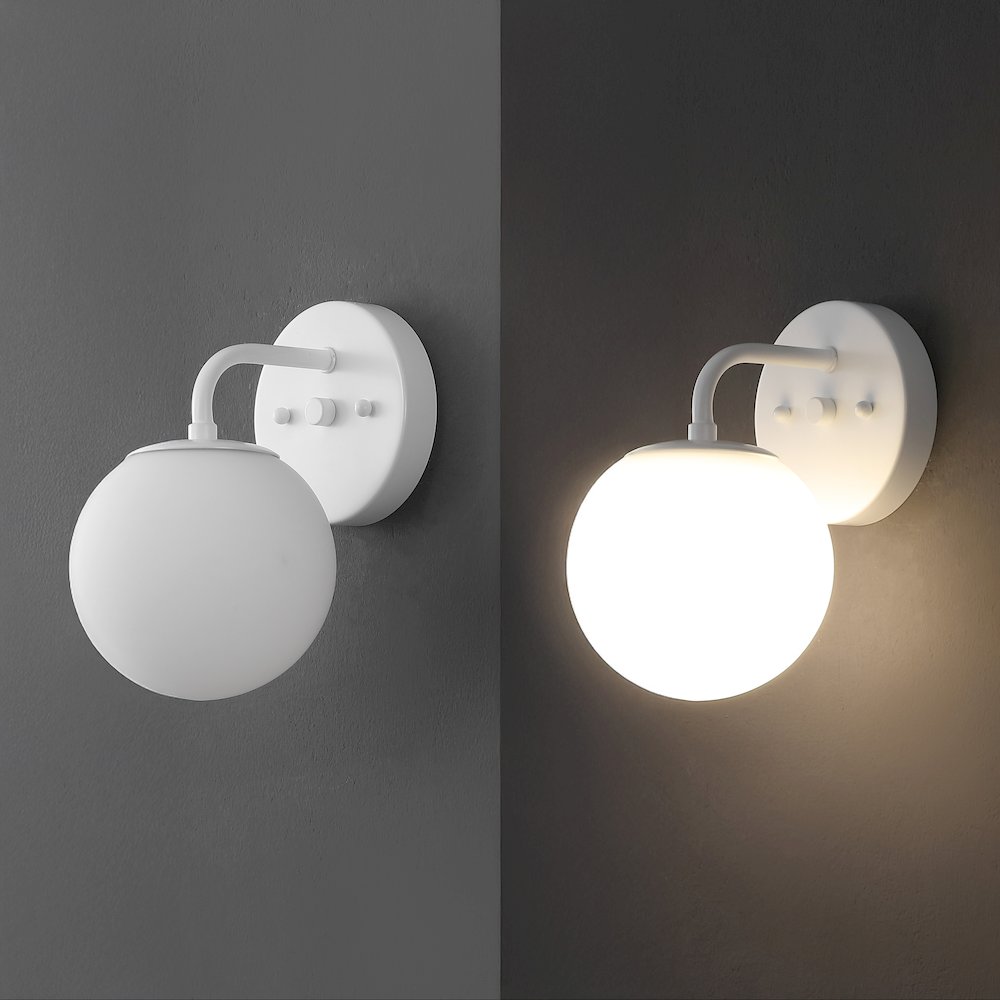 5.75" 1-Light Metal/Frosted Glass Contemporary LED Vanity Light, White. Picture 5