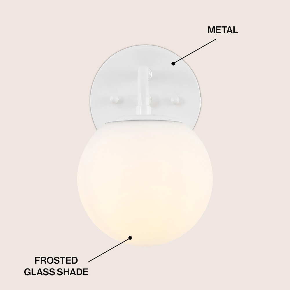 5.75" 1-Light Metal/Frosted Glass Contemporary LED Vanity Light, White. Picture 3
