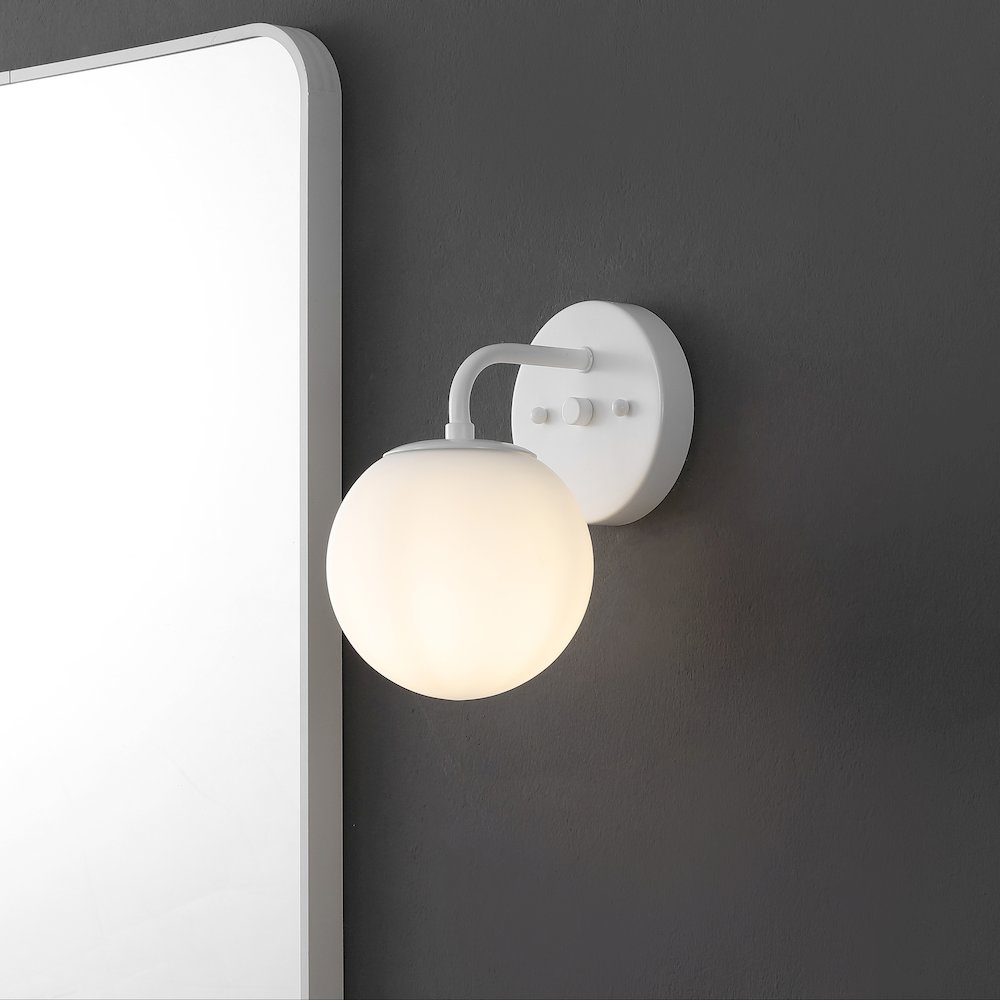 5.75" 1-Light Metal/Frosted Glass Contemporary LED Vanity Light, White. Picture 7