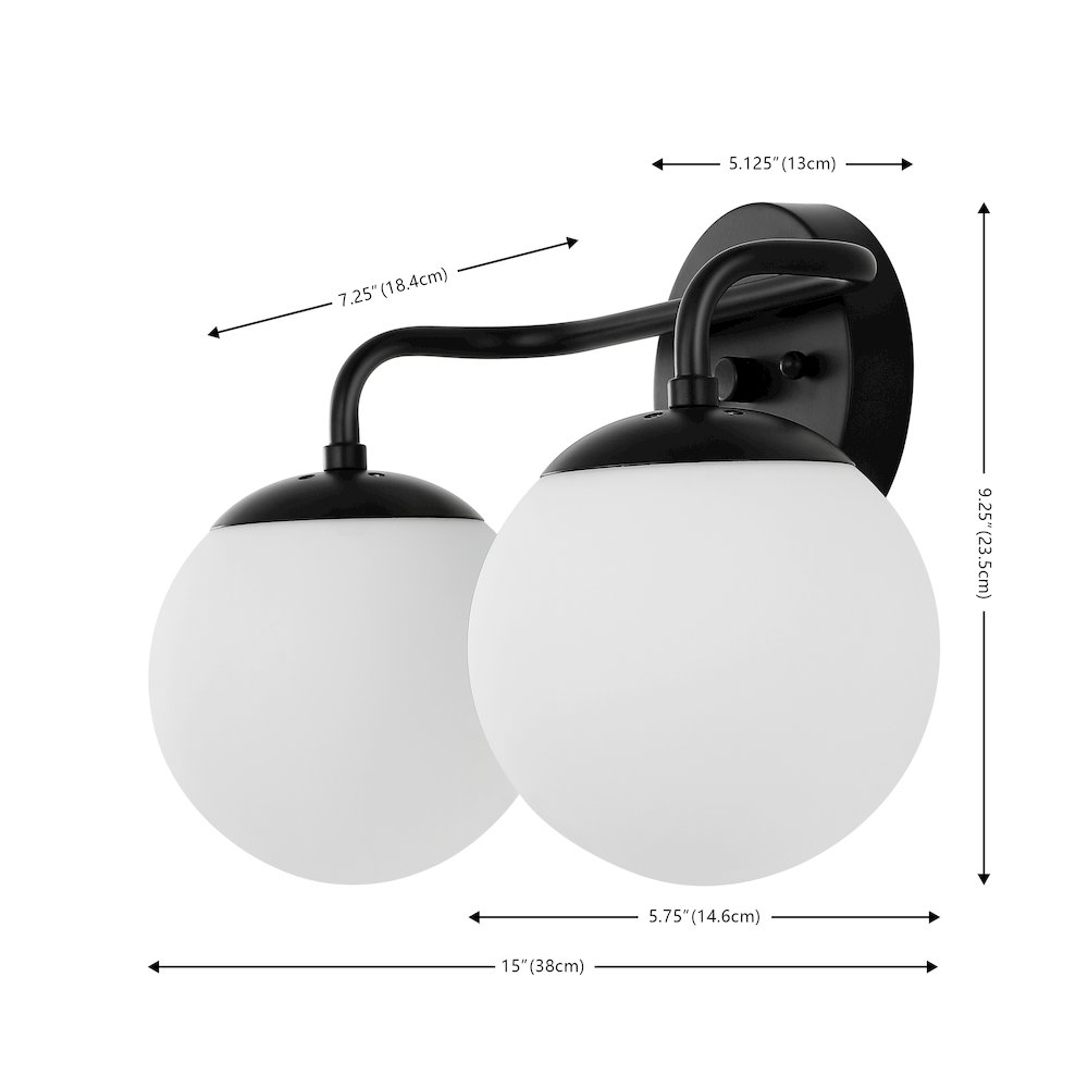 Louis 2-Light Metal/Frosted Glass Modern Contemporary Led Vanity Light. Picture 3