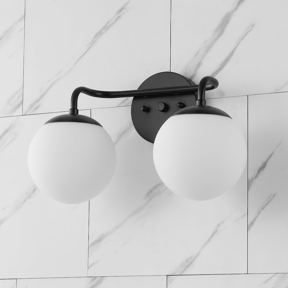 Louis 2-Light Metal/Frosted Glass Modern Contemporary Led Vanity Light. Picture 1