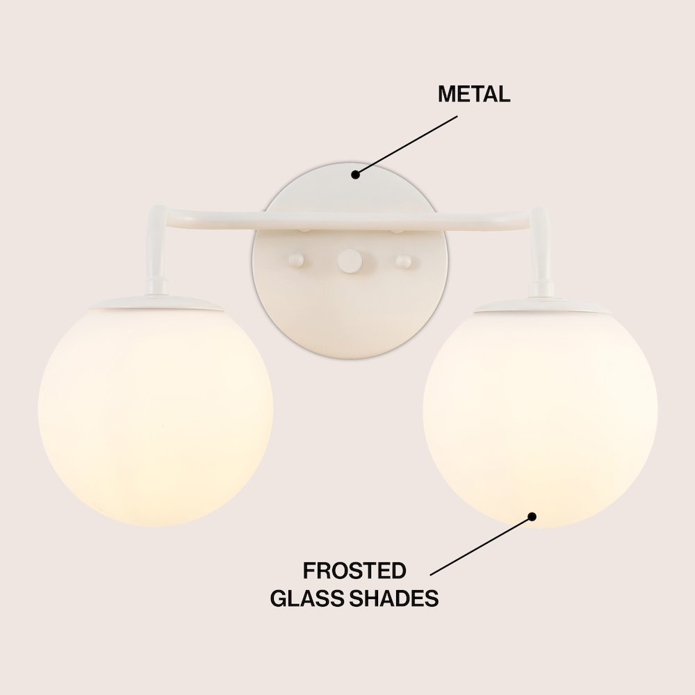 15" 2-Light Metal/Frosted Glass Contemporary LED Vanity Light, Almond. Picture 3