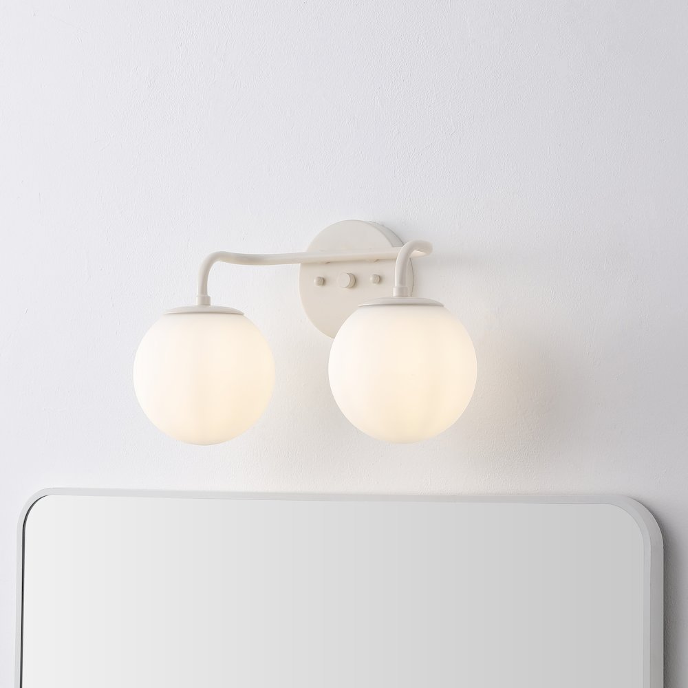 15" 2-Light Metal/Frosted Glass Contemporary LED Vanity Light, Almond. Picture 7