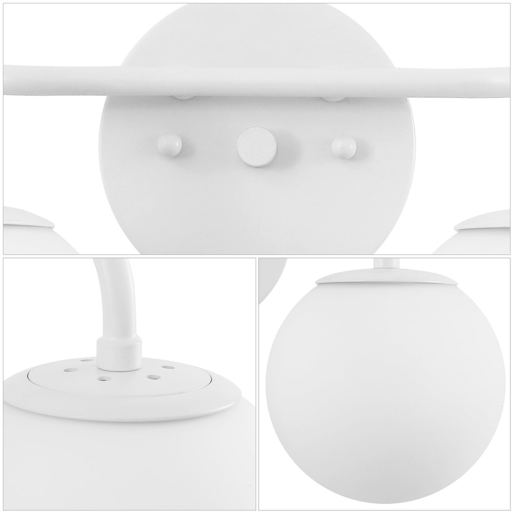 15" 2-Light Metal/Frosted Glass Contemporary LED Vanity Light, White. Picture 4