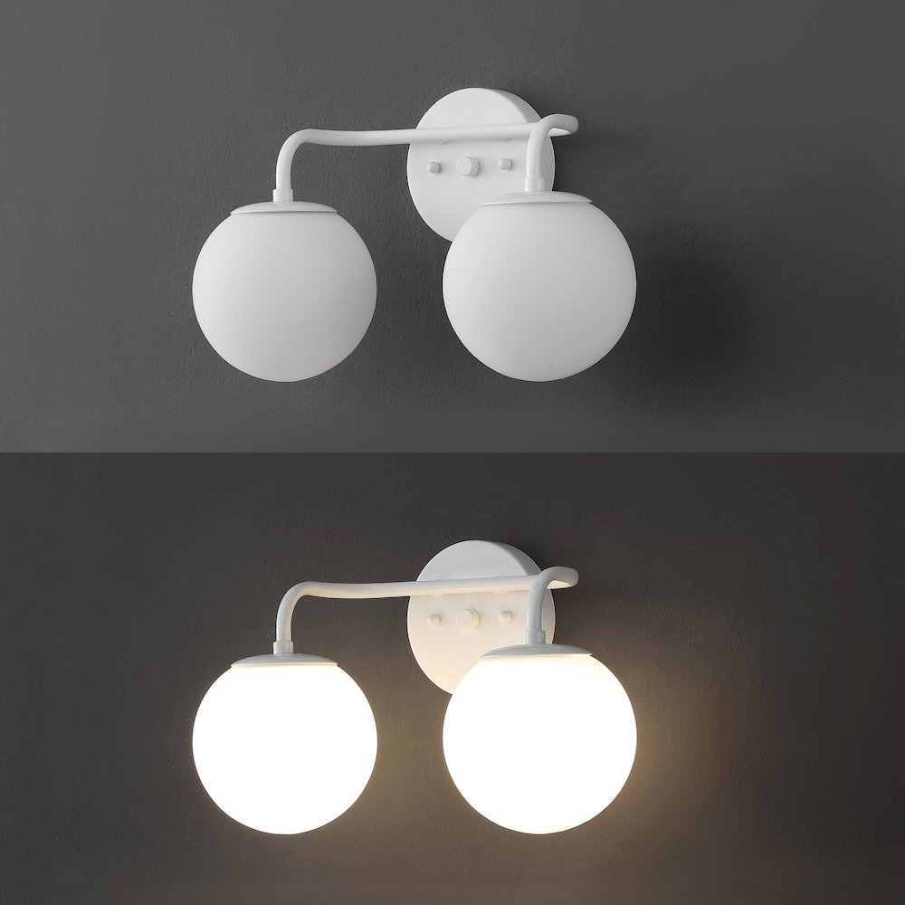 15" 2-Light Metal/Frosted Glass Contemporary LED Vanity Light, White. Picture 5