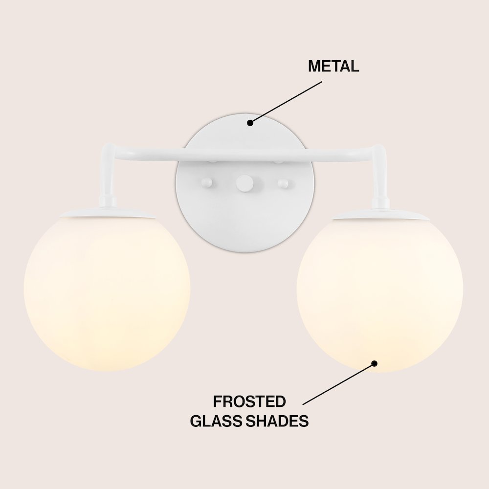 15" 2-Light Metal/Frosted Glass Contemporary LED Vanity Light, White. Picture 3