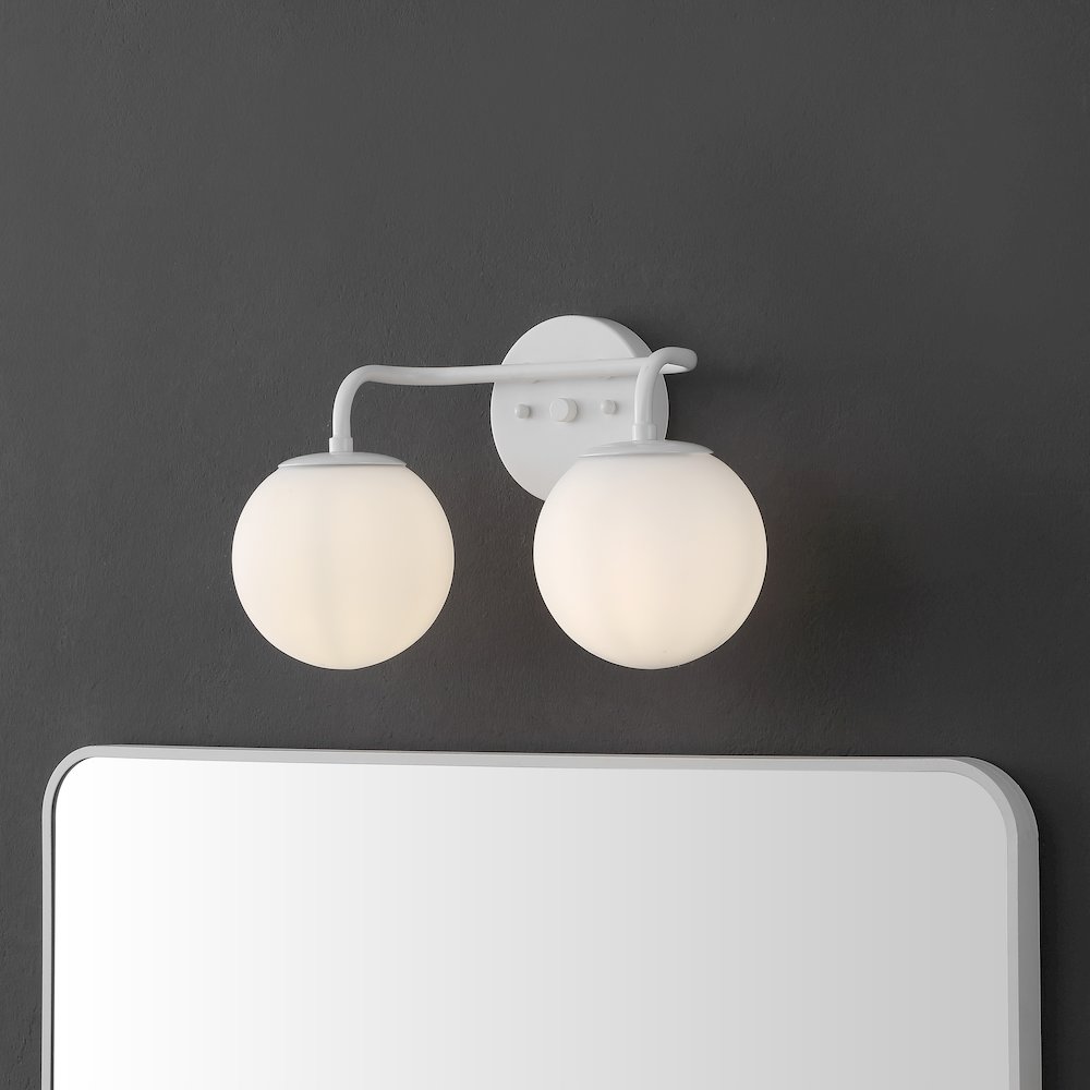 15" 2-Light Metal/Frosted Glass Contemporary LED Vanity Light, White. Picture 7