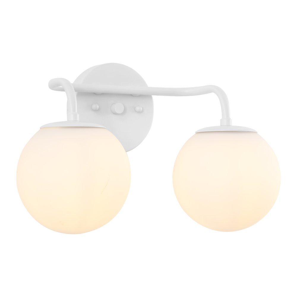 15" 2-Light Metal/Frosted Glass Contemporary LED Vanity Light, White. Picture 1