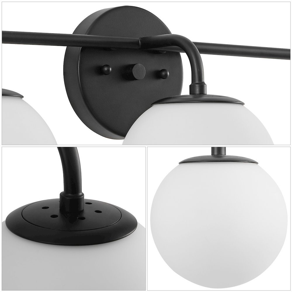25" 3-Light Metal/Frosted Glass Contemporary LED Vanity Light, Black. Picture 4