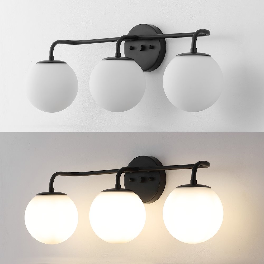 25" 3-Light Metal/Frosted Glass Contemporary LED Vanity Light, Black. Picture 5