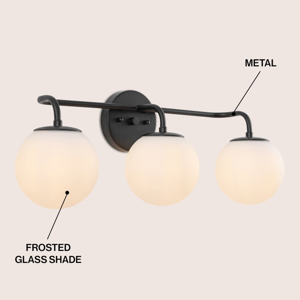 25" 3-Light Metal/Frosted Glass Contemporary LED Vanity Light, Black. Picture 3