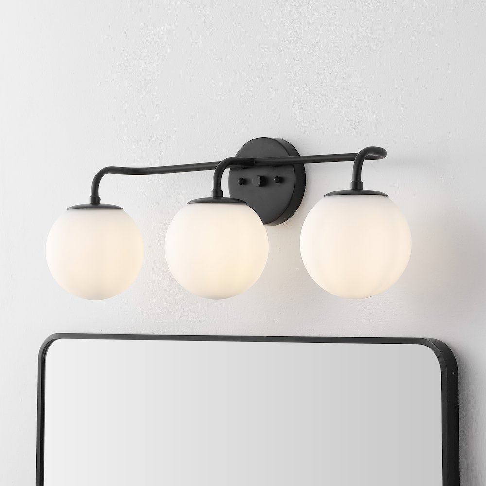 25" 3-Light Metal/Frosted Glass Contemporary LED Vanity Light, Black. Picture 7