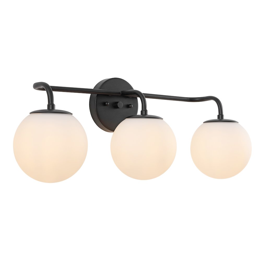 25" 3-Light Metal/Frosted Glass Contemporary LED Vanity Light, Black. Picture 1