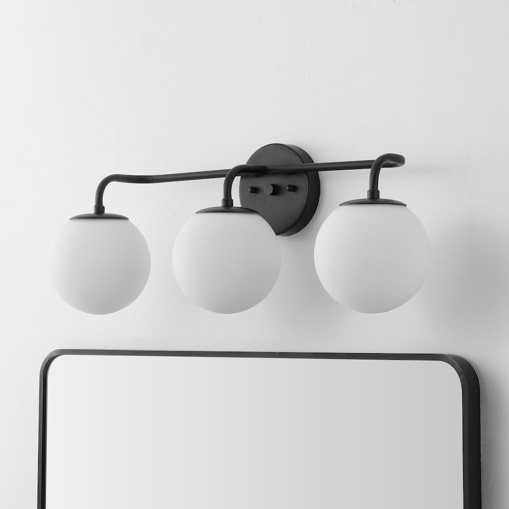 25" 3-Light Metal/Frosted Glass Contemporary LED Vanity Light, Black. Picture 2