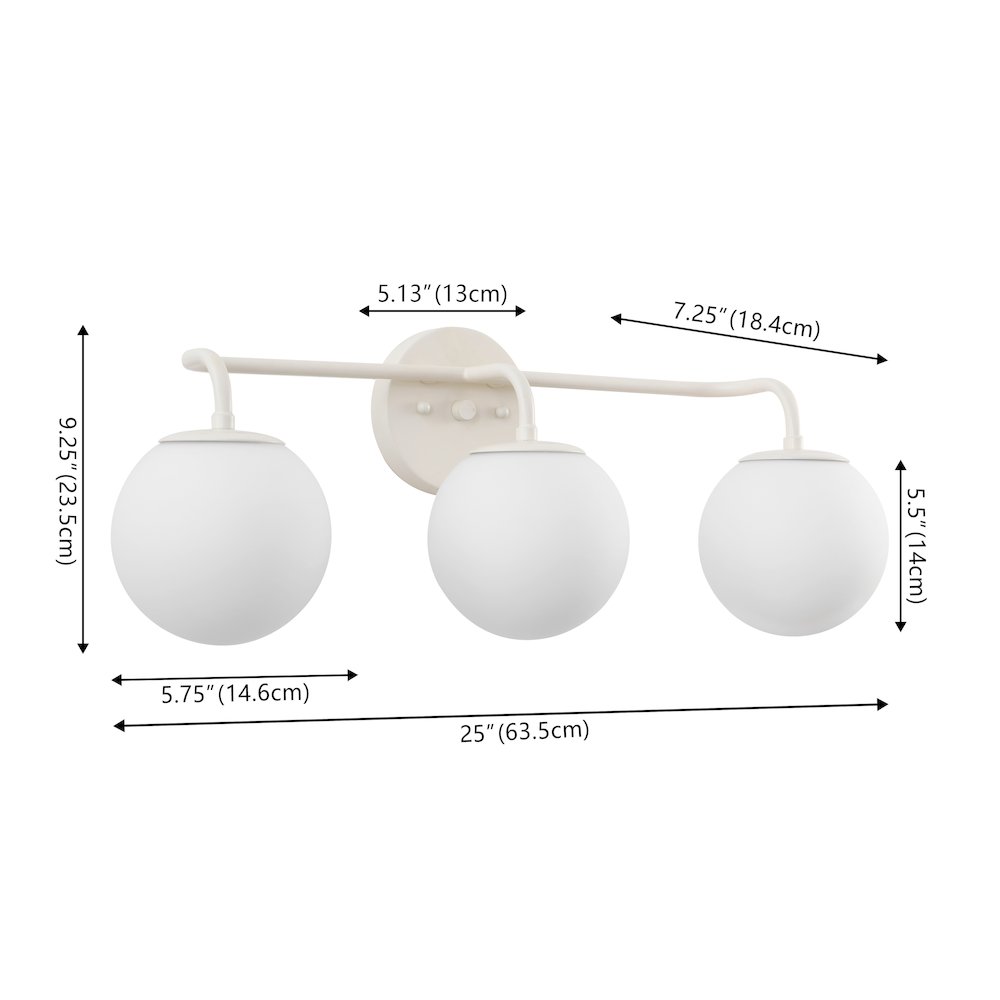 25" 3-Light Metal/Frosted Glass Contemporary LED Vanity Light, Almond. Picture 6