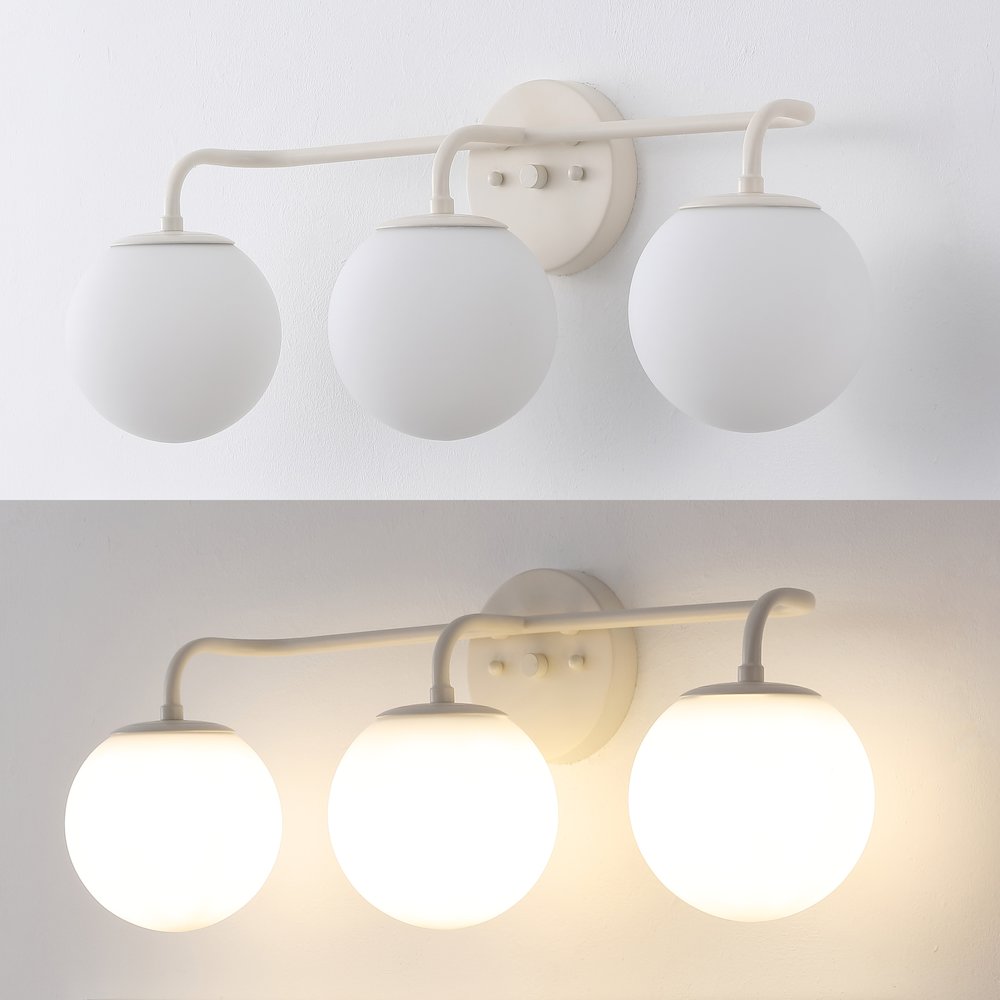 25" 3-Light Metal/Frosted Glass Contemporary LED Vanity Light, Almond. Picture 5