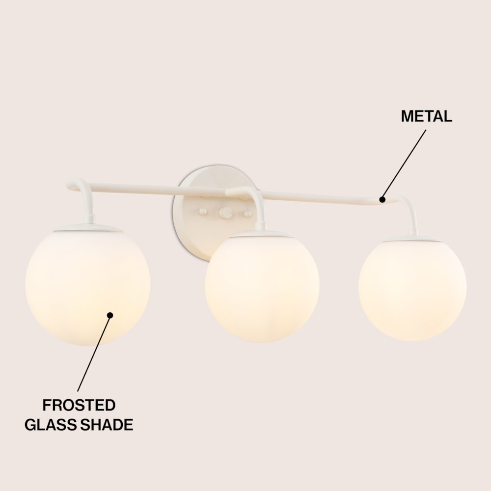 25" 3-Light Metal/Frosted Glass Contemporary LED Vanity Light, Almond. Picture 3
