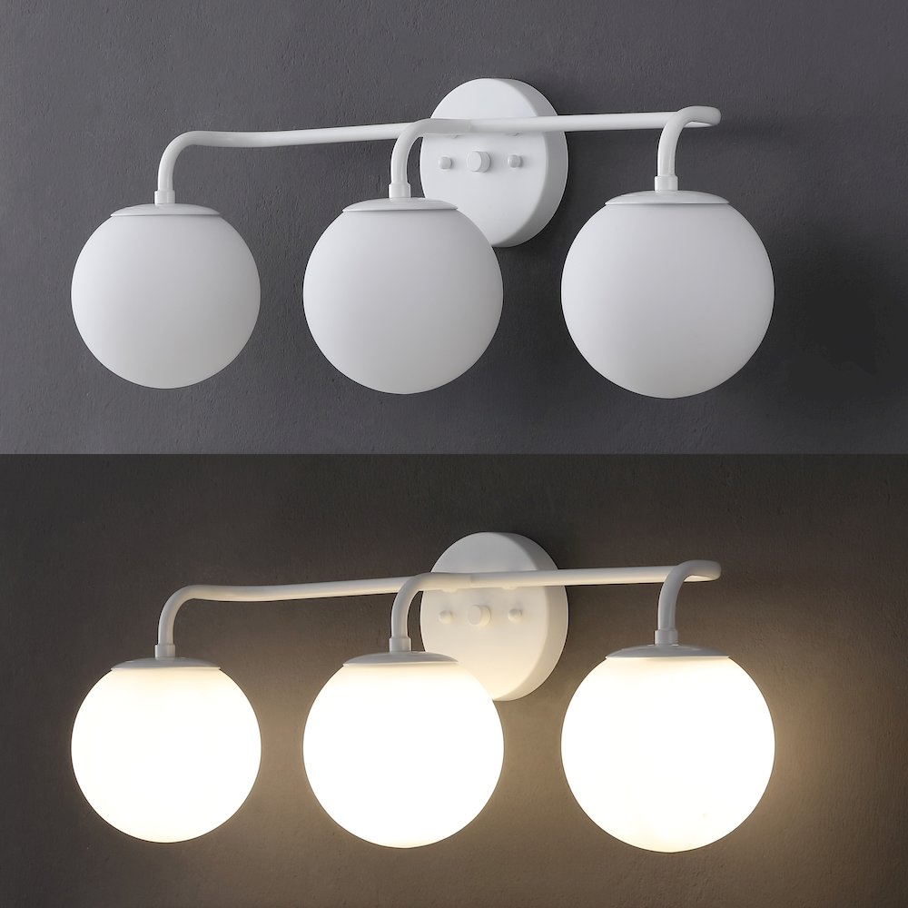 25" 3-Light Metal/Frosted Glass Contemporary LED Vanity Light, White. Picture 5