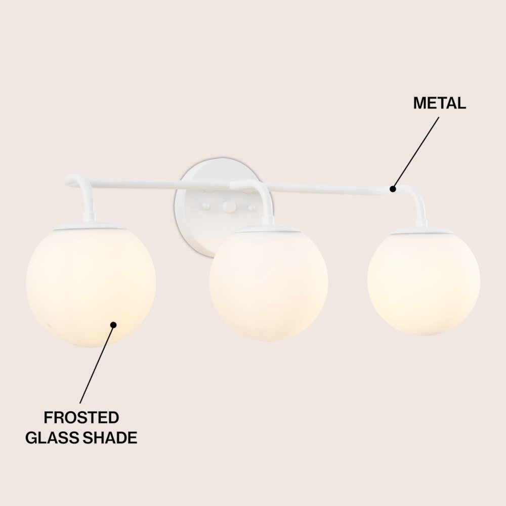 25" 3-Light Metal/Frosted Glass Contemporary LED Vanity Light, White. Picture 3