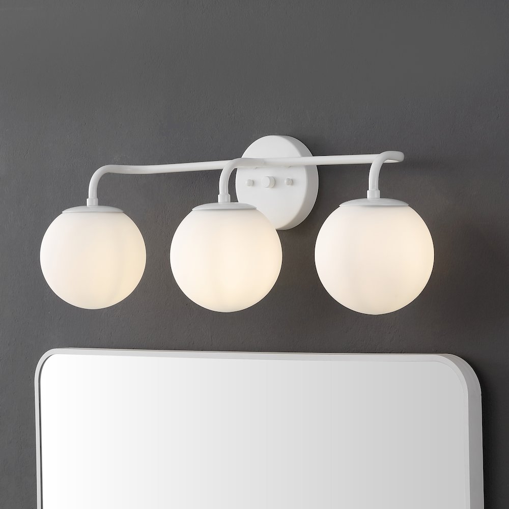 25" 3-Light Metal/Frosted Glass Contemporary LED Vanity Light, White. Picture 7