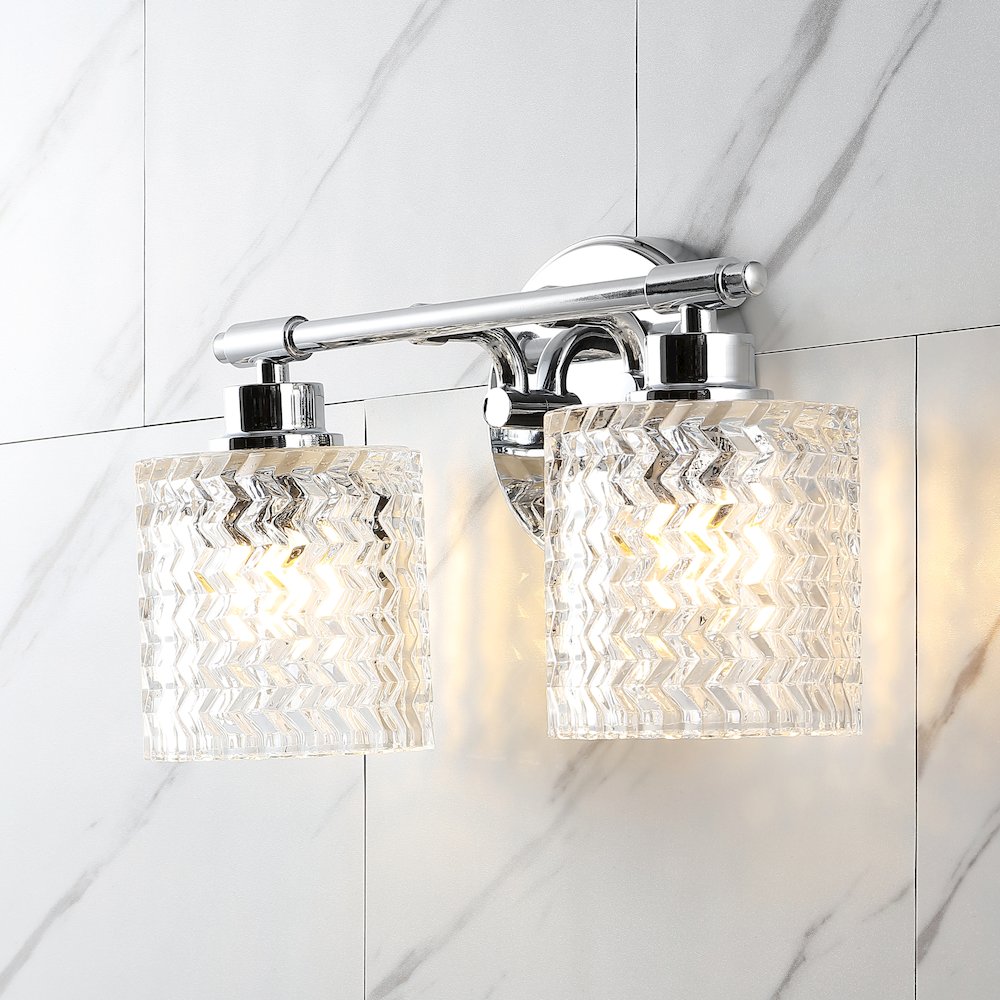 Spaulding Vintage Iron Chevron Pattern Glass Farmhouse Cottage Led Vanity Light. Picture 11