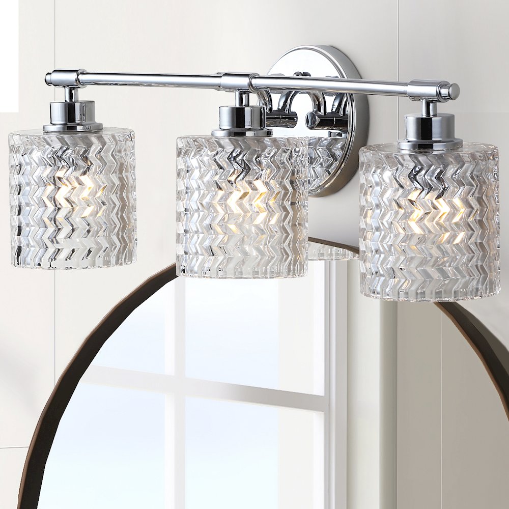 Spaulding Vintage Ironchevron Pattern Glass Farmhouse Cottage Led Vanity Light. Picture 14