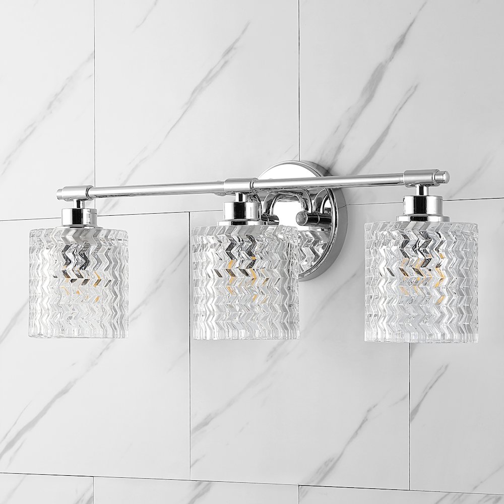 Spaulding Vintage Ironchevron Pattern Glass Farmhouse Cottage Led Vanity Light. Picture 12